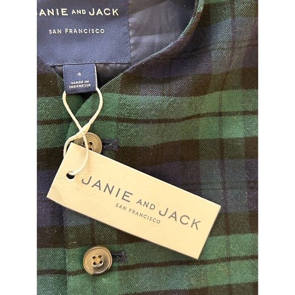 Janie & Jack Boys Suit Vest Size 4 Button Front Plaid Blue Green Preppy Formal - Picture 5 of 6